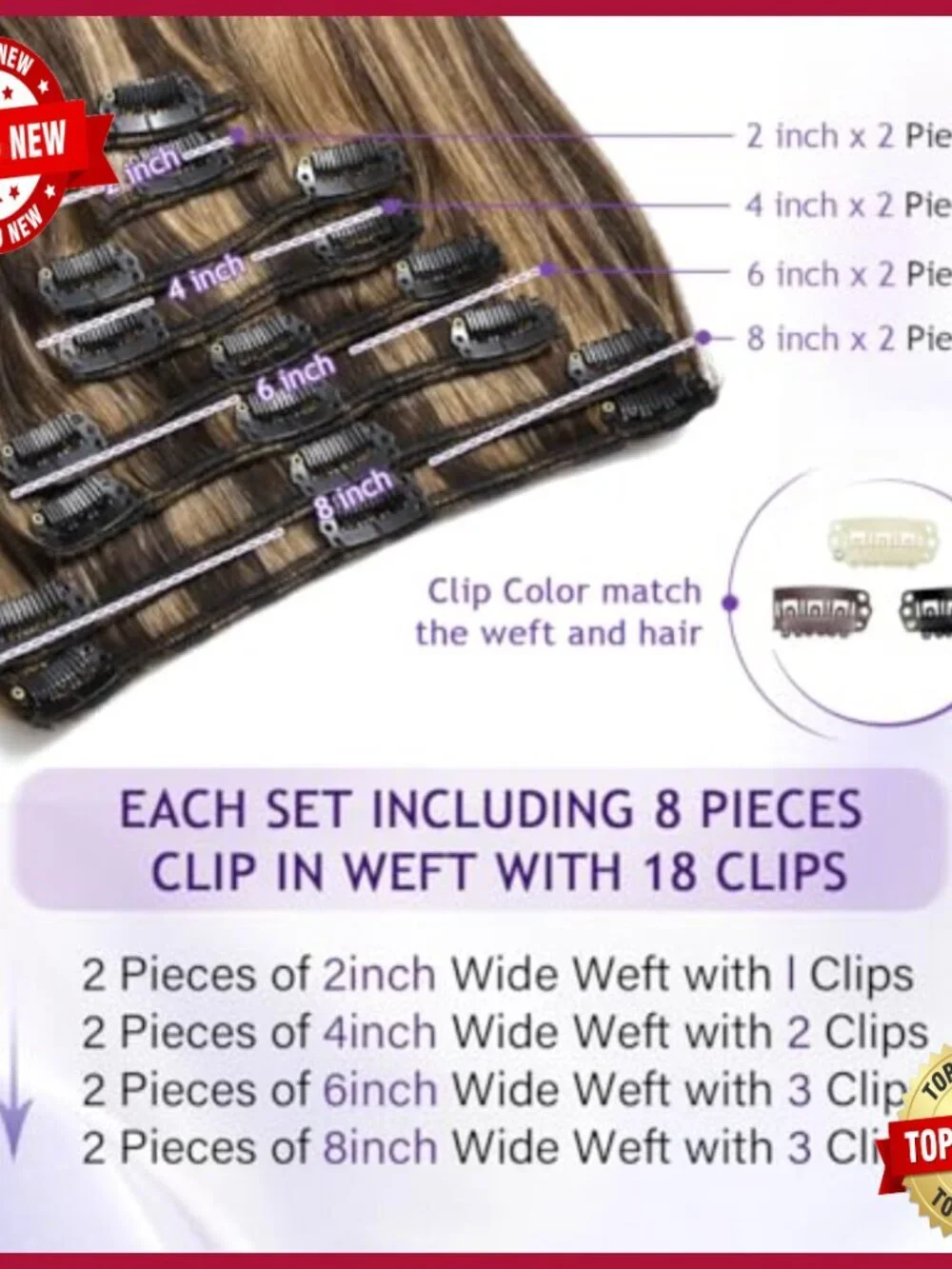 22 Inch Human Hair Clip-In Extensions, 110g Double Weft Set